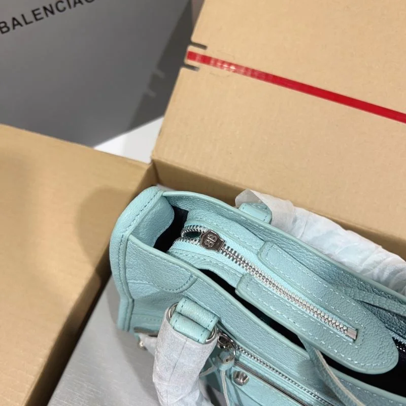 Trendy Balenciaga Lake Blue Goat Leather Motorcycle Bag with Mirror 38295