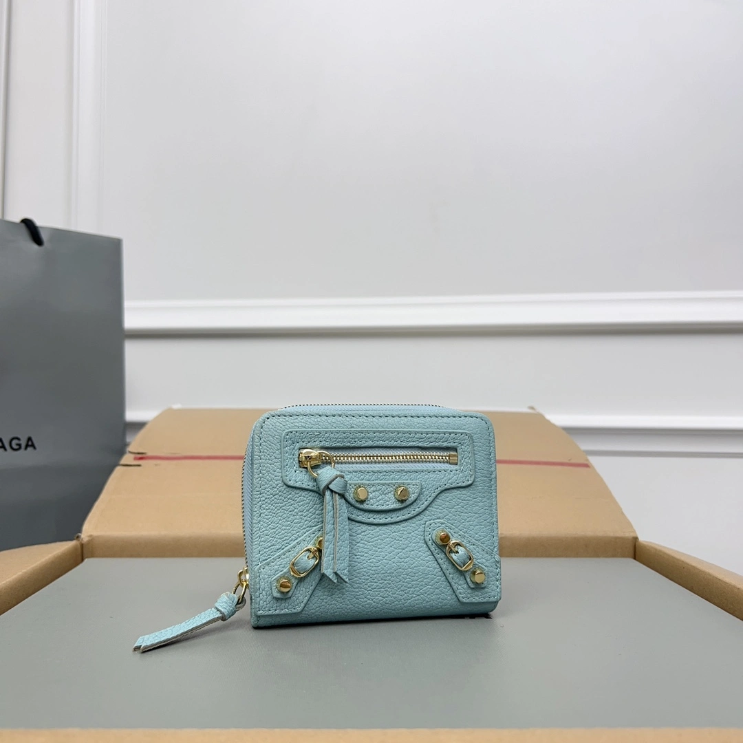 SmoothTexture Balenciaga Lake Green Retro Goat Leather  Wallet 60838