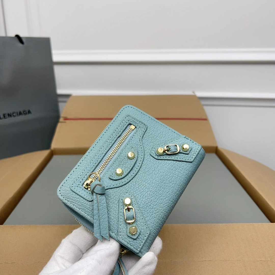 SmoothTexture Balenciaga Lake Green Retro Goat Leather  Wallet 60838