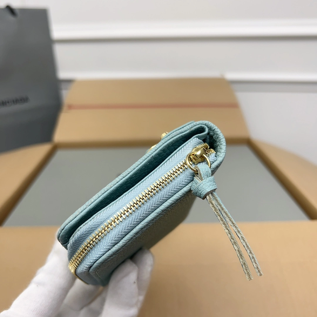 SmoothTexture Balenciaga Lake Green Retro Goat Leather  Wallet 60838