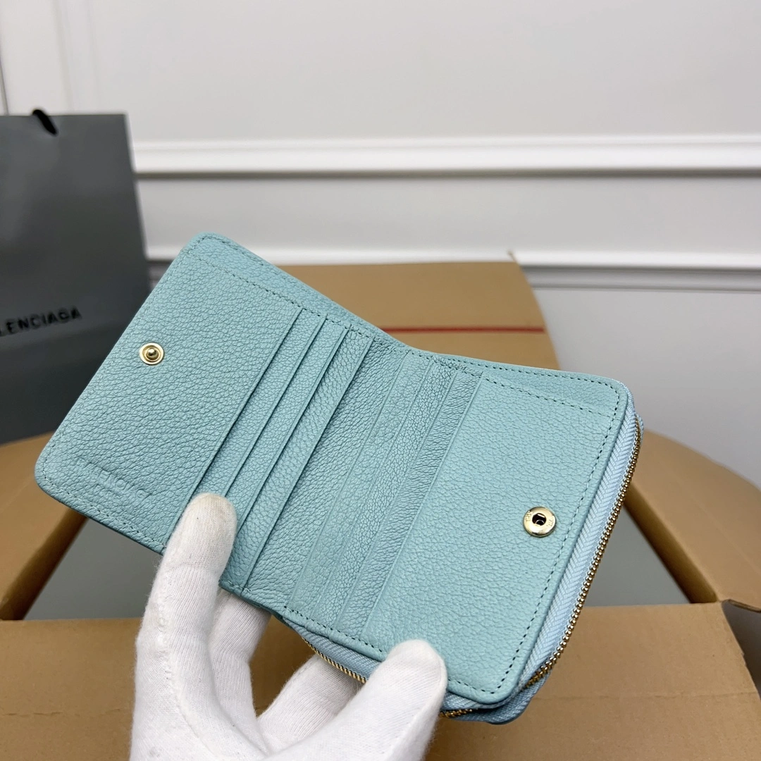 SmoothTexture Balenciaga Lake Green Retro Goat Leather  Wallet 60838