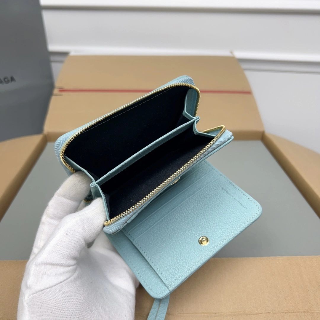SmoothTexture Balenciaga Lake Green Retro Goat Leather  Wallet 60838