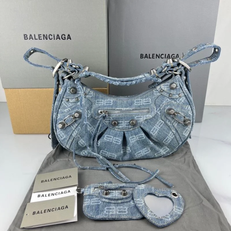 Balenciaga Le Cagole Blue Denim Half-Moon Shoulder Bag Chic 38380