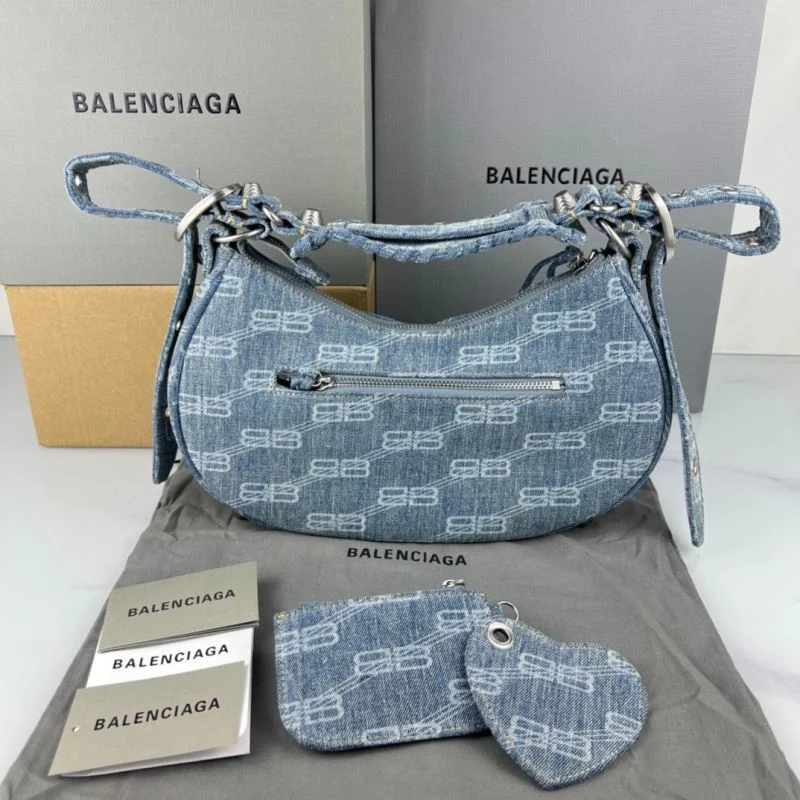 Balenciaga Le Cagole Blue Denim Half-Moon Shoulder Bag Chic 38380