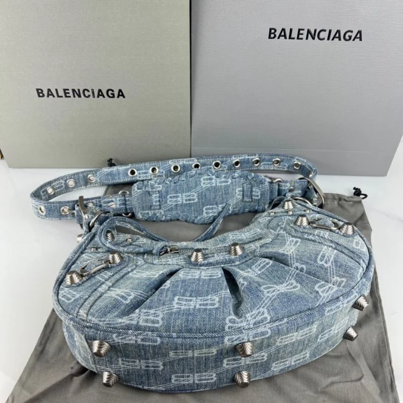 Balenciaga Le Cagole Blue Denim Half-Moon Shoulder Bag Chic 38380