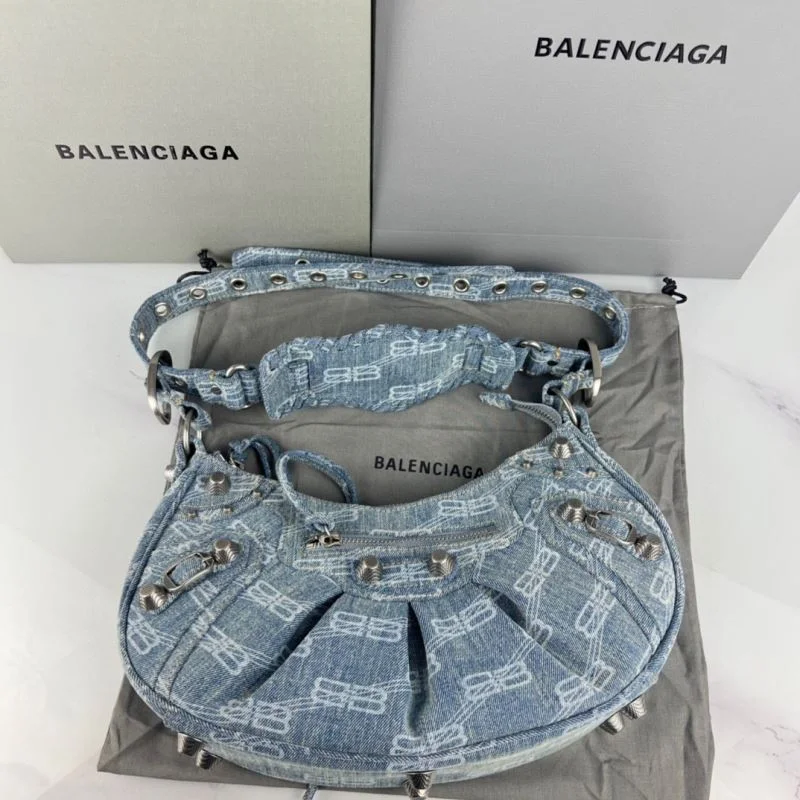 Balenciaga Le Cagole Blue Denim Half-Moon Shoulder Bag Chic 38380