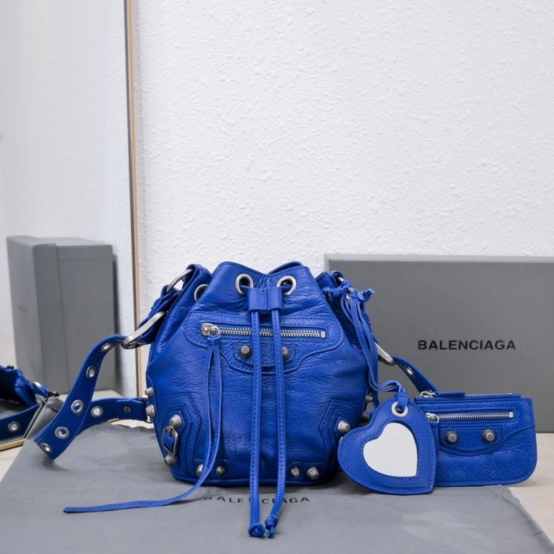 Sophisticated Balenciaga Le Cagole Cracked Lambskin Bucket Bag with Heart Mirror 75365