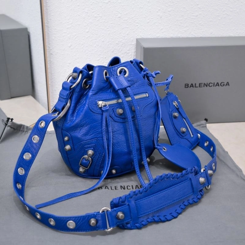 Sophisticated Balenciaga Le Cagole Cracked Lambskin Bucket Bag with Heart Mirror 75365