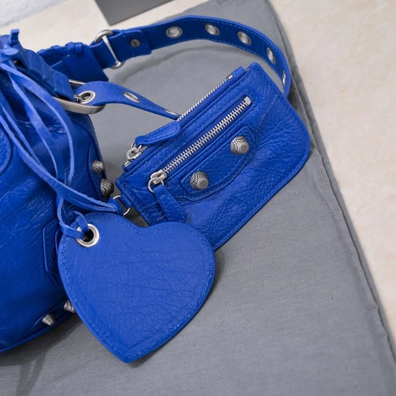Sophisticated Balenciaga Le Cagole Cracked Lambskin Bucket Bag with Heart Mirror 75365