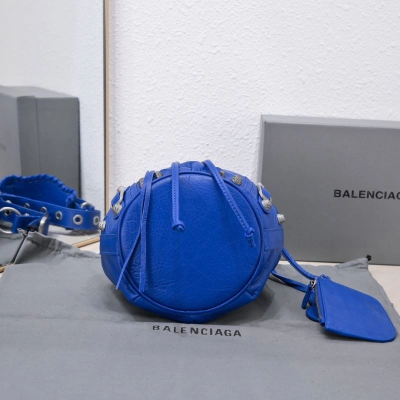 Sophisticated Balenciaga Le Cagole Cracked Lambskin Bucket Bag with Heart Mirror 75365