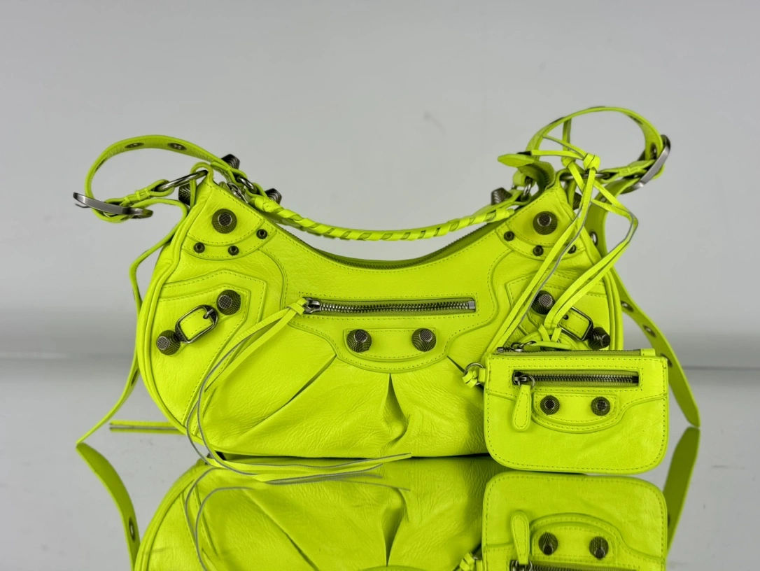 Colorful Balenciaga Le Cagole Crescent Dumpling Bag in Fluorescent Green 61072