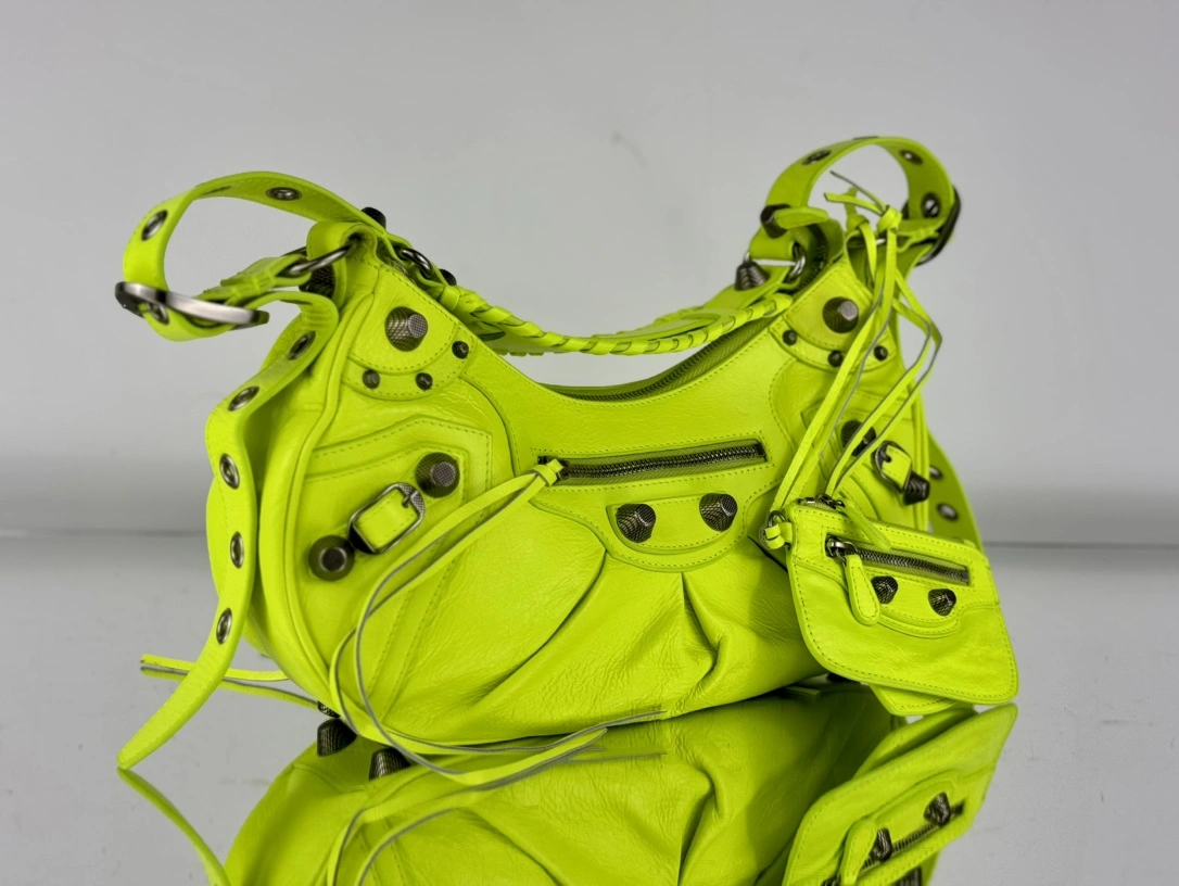 Colorful Balenciaga Le Cagole Crescent Dumpling Bag in Fluorescent Green 61072