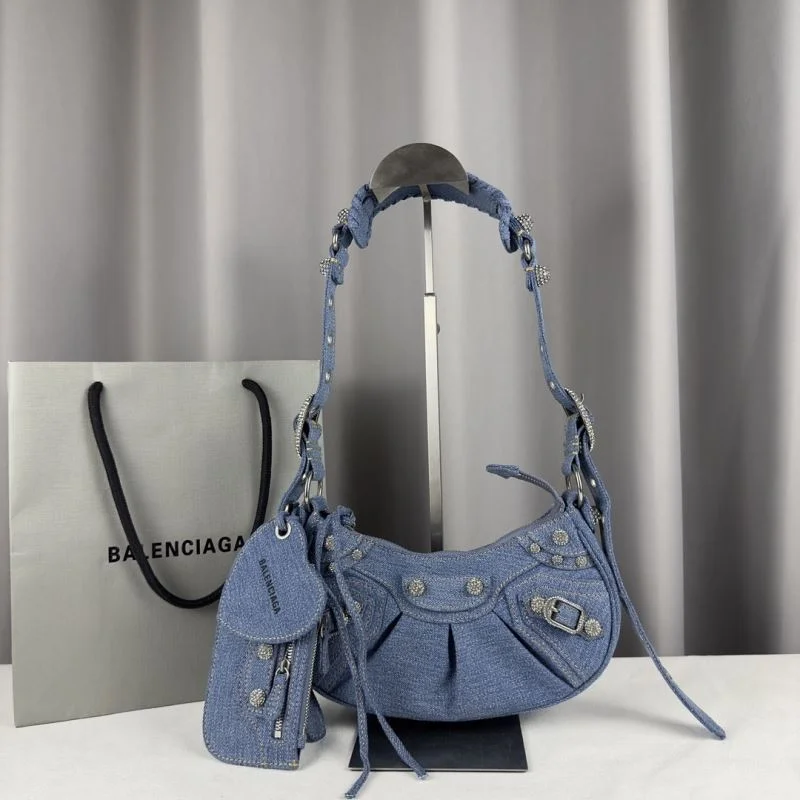 Balenciaga Le Cagole Dark Blue Denim Half-Moon Shoulder Bag Bold 38389
