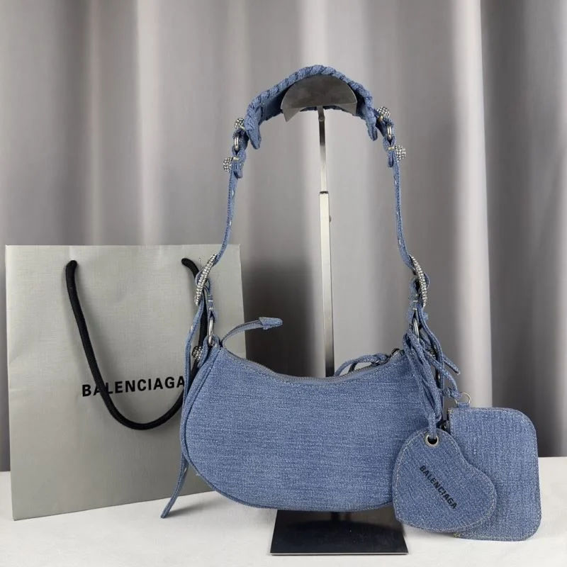 Balenciaga Le Cagole Dark Blue Denim Half-Moon Shoulder Bag Bold 38389