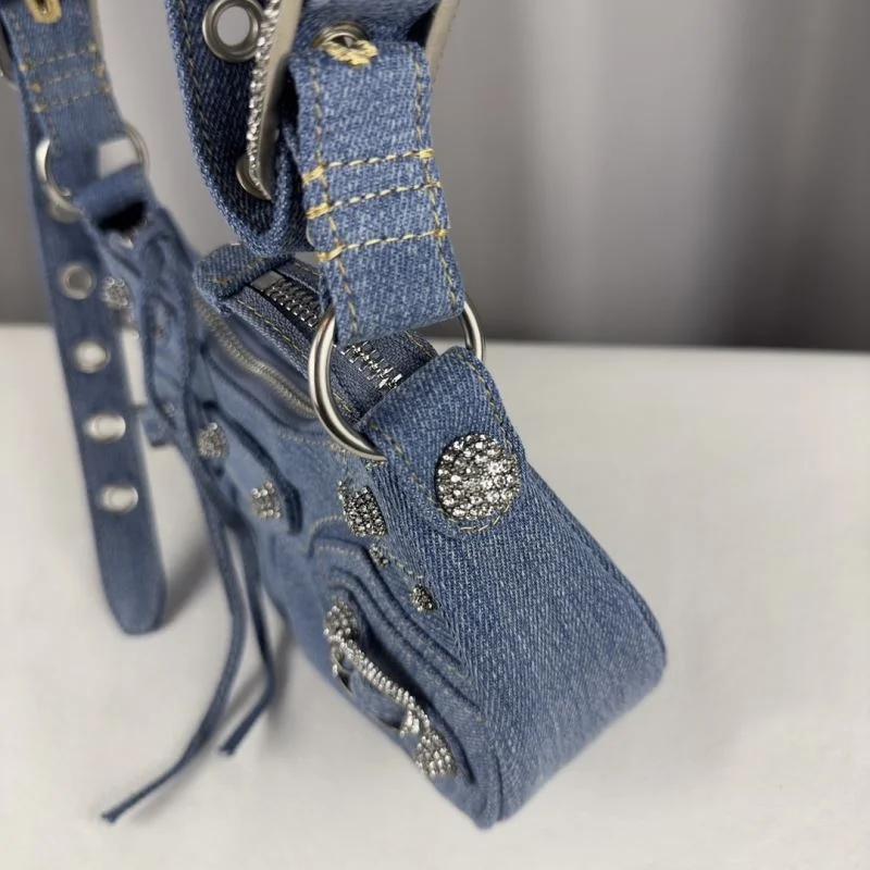 Balenciaga Le Cagole Dark Blue Denim Half-Moon Shoulder Bag Bold 38389