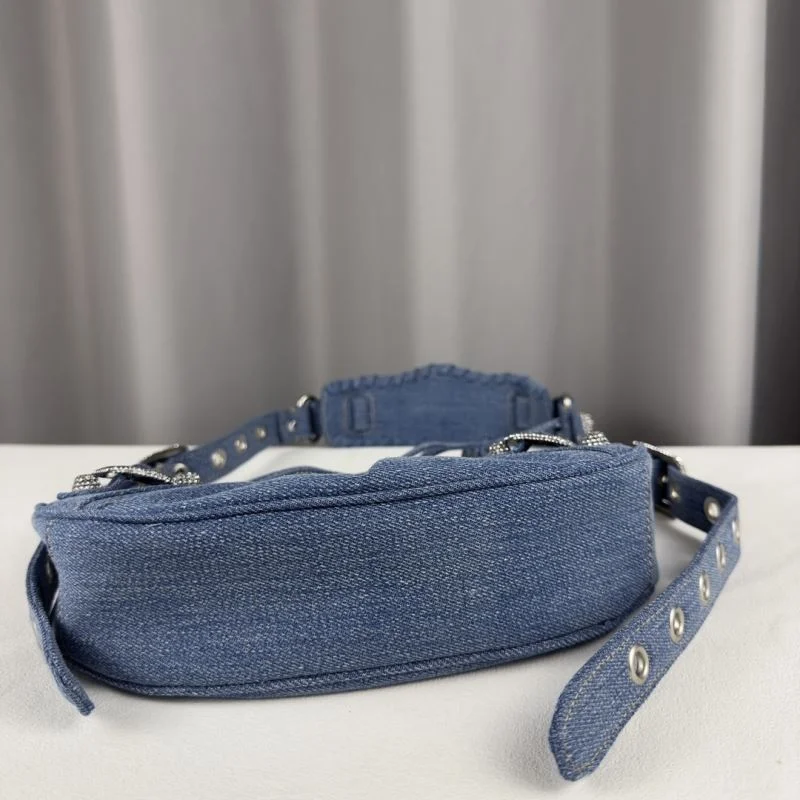 Balenciaga Le Cagole Dark Blue Denim Half-Moon Shoulder Bag Bold 38389