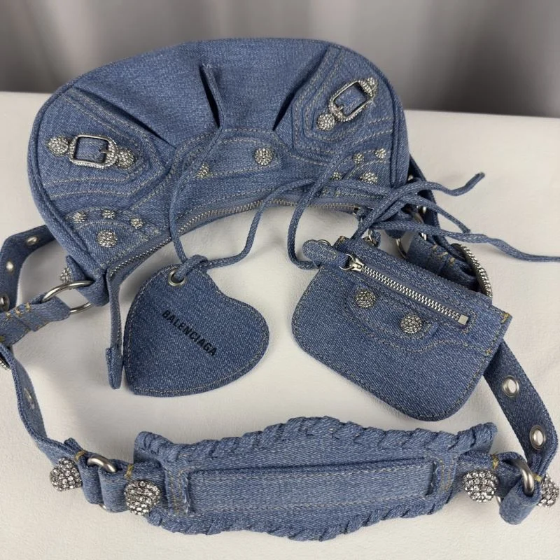 Balenciaga Le Cagole Dark Blue Denim Half-Moon Shoulder Bag Bold 38389