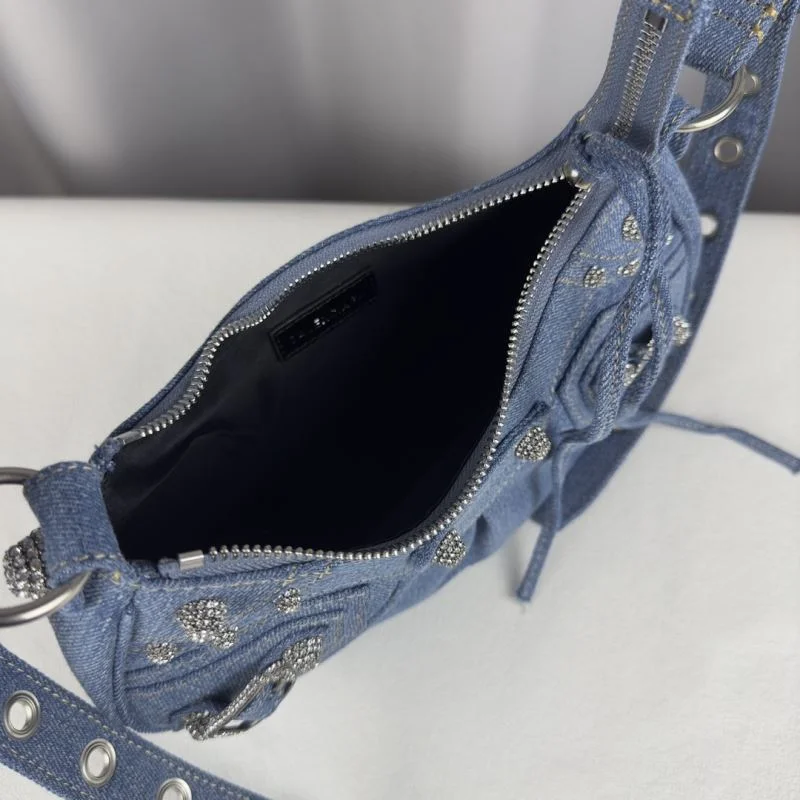 Balenciaga Le Cagole Dark Blue Denim Half-Moon Shoulder Bag Bold 38389