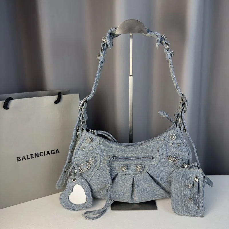 Attractive Balenciaga Le Cagole Denim Half-Moon Shoulder Bag 38382