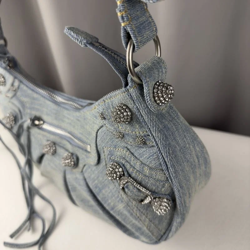 Attractive Balenciaga Le Cagole Denim Half-Moon Shoulder Bag 38382
