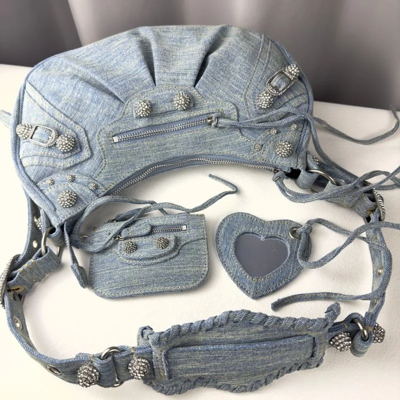 Attractive Balenciaga Le Cagole Denim Half-Moon Shoulder Bag 38382