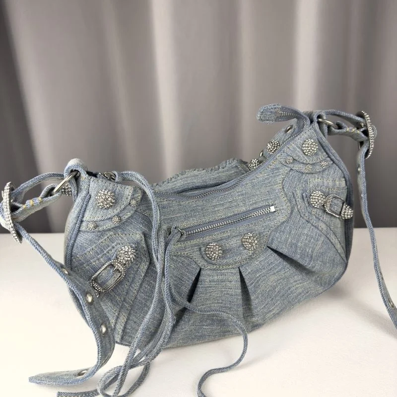 Attractive Balenciaga Le Cagole Denim Half-Moon Shoulder Bag 38382