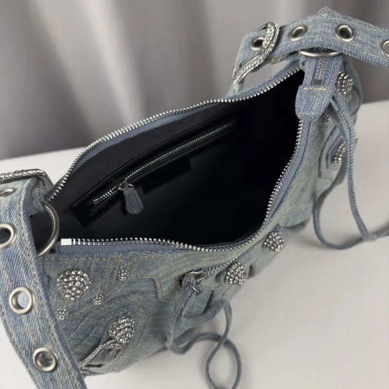 Attractive Balenciaga Le Cagole Denim Half-Moon Shoulder Bag 38382