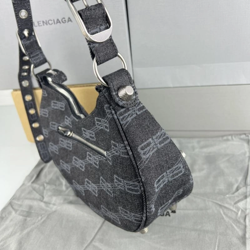 Seasonal Balenciaga Le Cagole Denim Print Crescent Bag with Mirror Pouch 78827