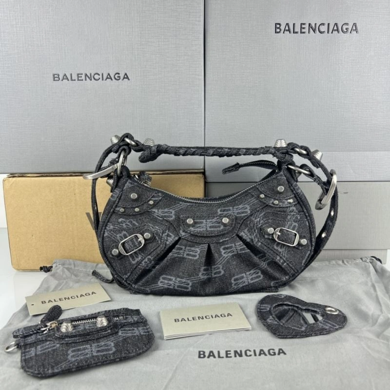 Balenciaga Le Cagole Denim Print Crescent Bag with Mirror Pouch Affordable 78800