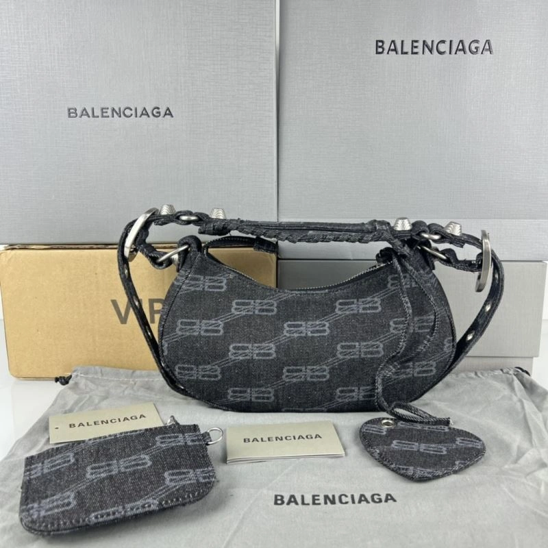 Balenciaga Le Cagole Denim Print Crescent Bag with Mirror Pouch Affordable 78800