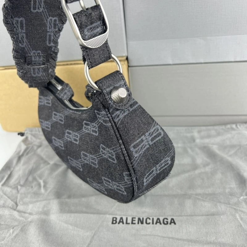Balenciaga Le Cagole Denim Print Crescent Bag with Mirror Pouch Affordable 78800