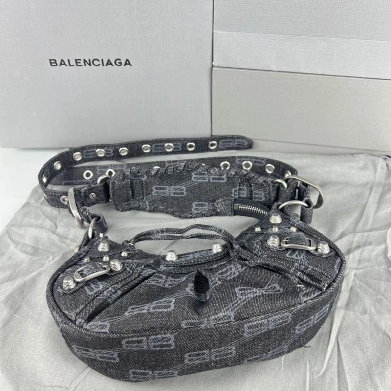Balenciaga Le Cagole Denim Print Crescent Bag with Mirror Pouch Affordable 78800