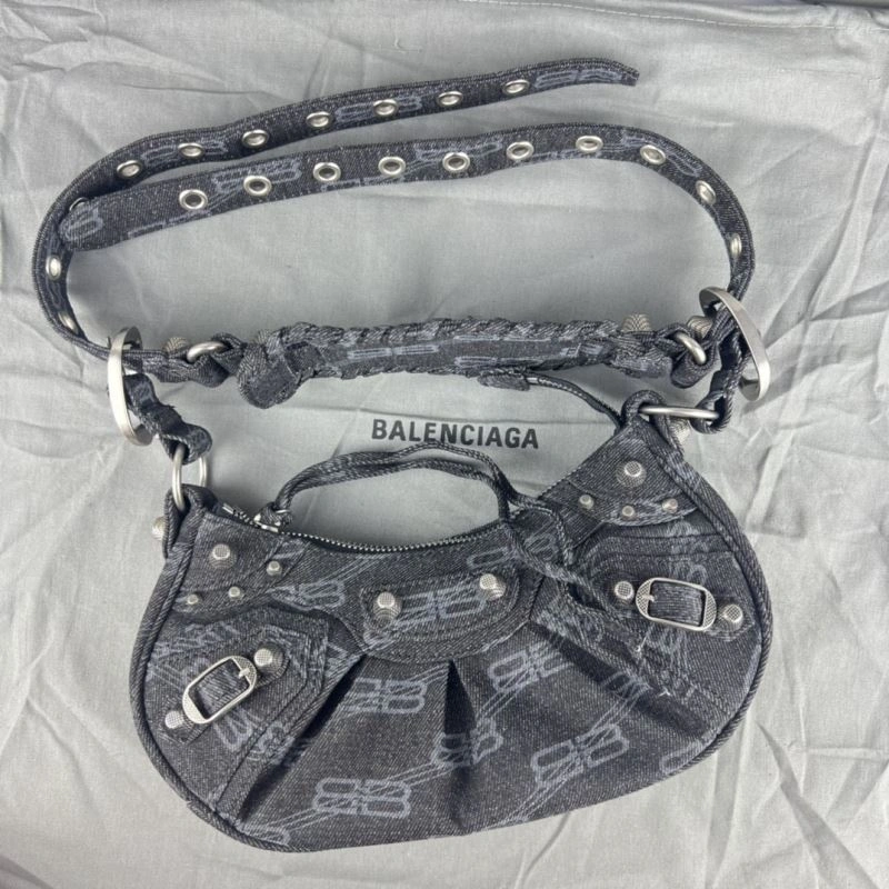 Balenciaga Le Cagole Denim Print Crescent Bag with Mirror Pouch Affordable 78800