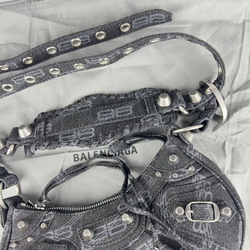 Balenciaga Le Cagole Denim Print Crescent Bag with Mirror Pouch Affordable 78800
