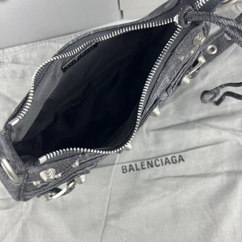Balenciaga Le Cagole Denim Print Crescent Bag with Mirror Pouch Affordable 78800