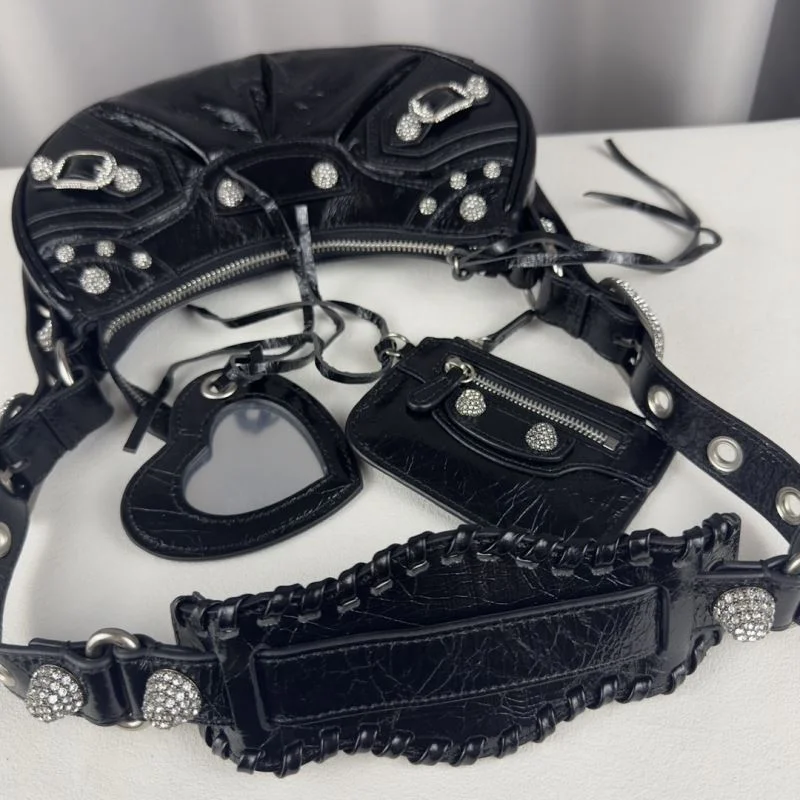 TimelessDesign Balenciaga Le Cagole Diamond-Studded Half-Moon Bag 38395