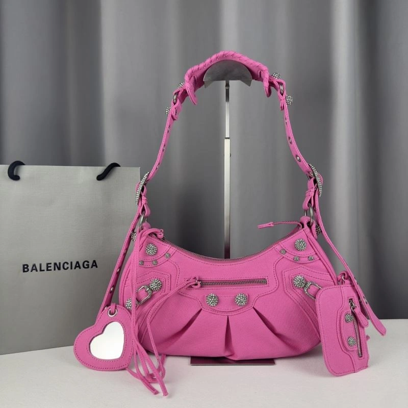 Premium Balenciaga Le Cagole Diamond-Studded Pink Denim Crossbody Bag 78382