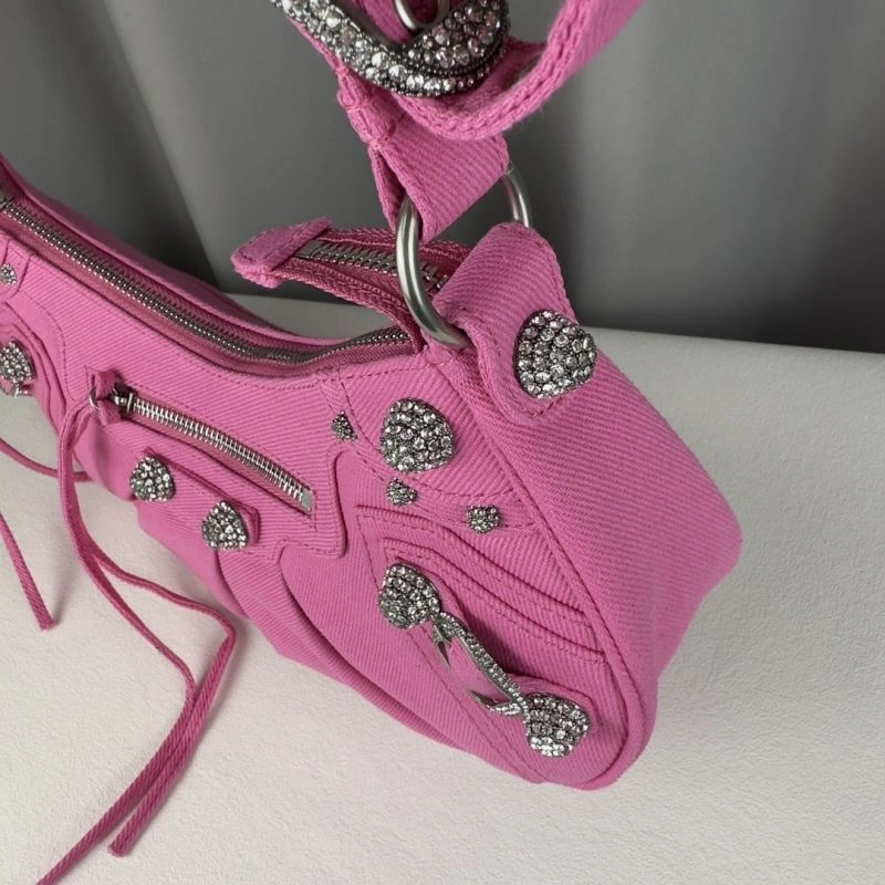 Premium Balenciaga Le Cagole Diamond-Studded Pink Denim Crossbody Bag 78382