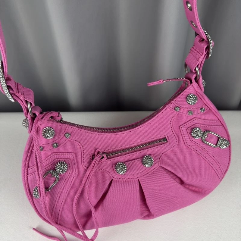 Premium Balenciaga Le Cagole Diamond-Studded Pink Denim Crossbody Bag 78382