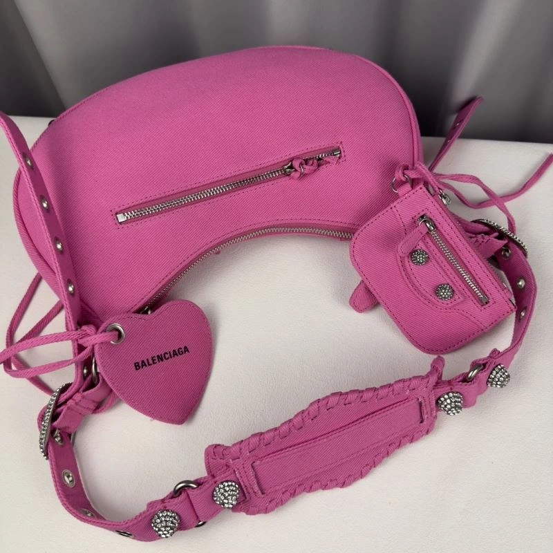 Premium Balenciaga Le Cagole Diamond-Studded Pink Denim Crossbody Bag 78382