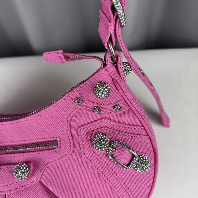 Premium Balenciaga Le Cagole Diamond-Studded Pink Denim Crossbody Bag 78382
