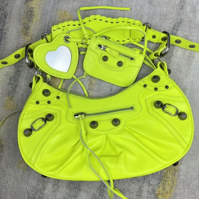 Balenciaga Le Cagole Fluo Yellow Motorcycle Dumpling Bag Affordable 38365