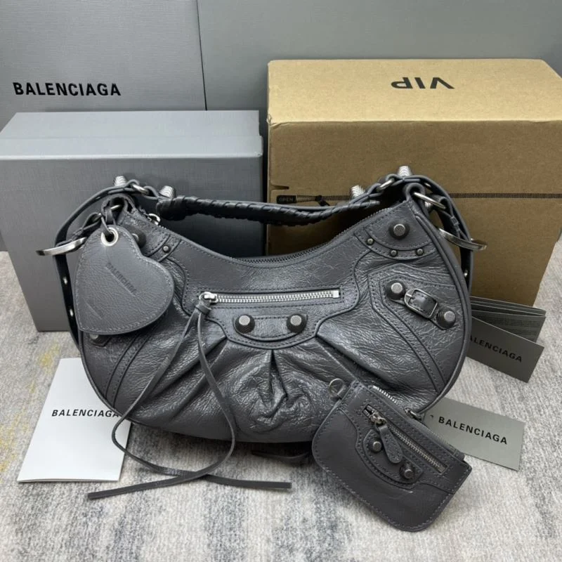 Breathable Balenciaga Le Cagole Gray Leather Half-Moon Bag 38364