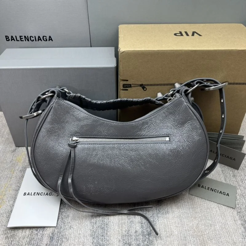 Breathable Balenciaga Le Cagole Gray Leather Half-Moon Bag 38364