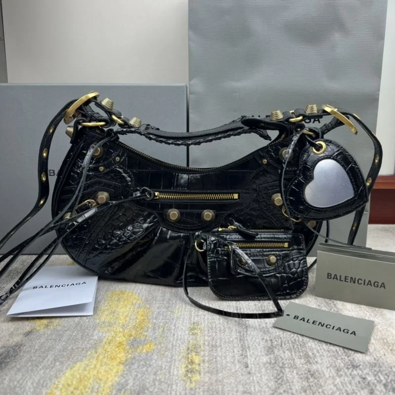 Packable Balenciaga Le Cagole Half-Moon Crocodile Dumpling Bag 38345