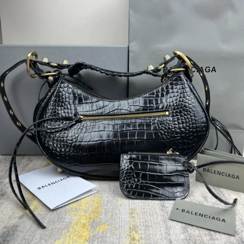 Packable Balenciaga Le Cagole Half-Moon Crocodile Dumpling Bag 38345