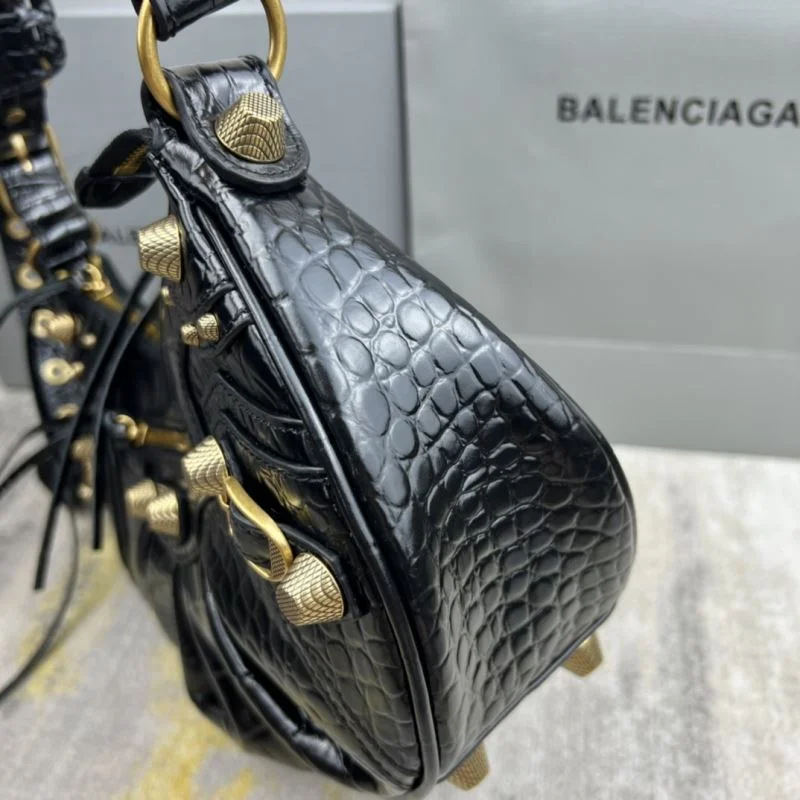 Packable Balenciaga Le Cagole Half-Moon Crocodile Dumpling Bag 38345