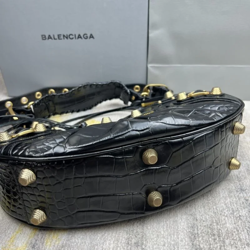 Packable Balenciaga Le Cagole Half-Moon Crocodile Dumpling Bag 38345