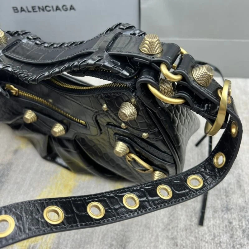 Packable Balenciaga Le Cagole Half-Moon Crocodile Dumpling Bag 38345