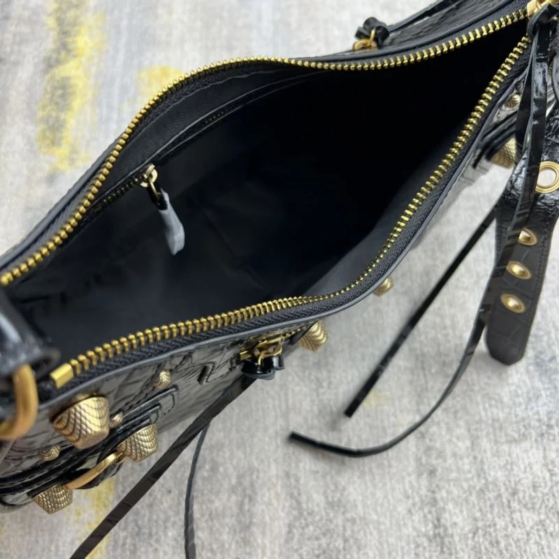 Packable Balenciaga Le Cagole Half-Moon Crocodile Dumpling Bag 38345